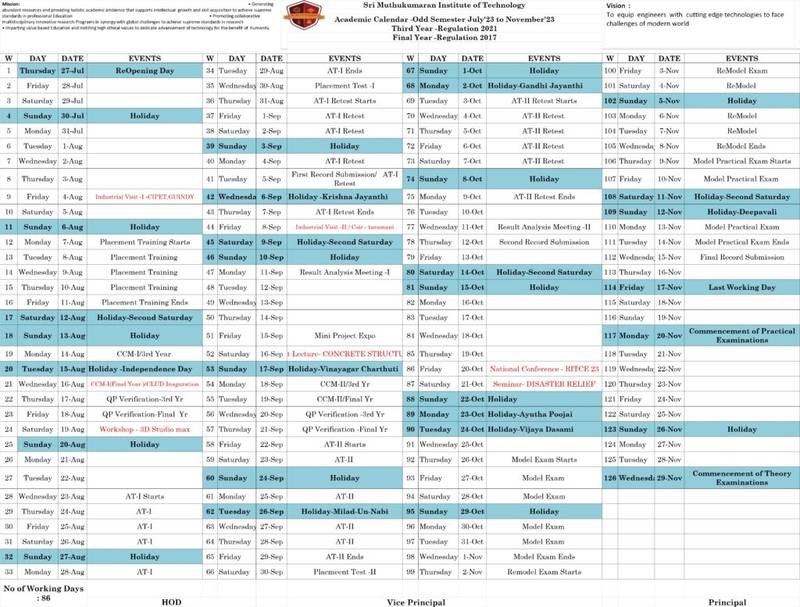 ME Academic Calendar 2025 | SMIT College Official Dates